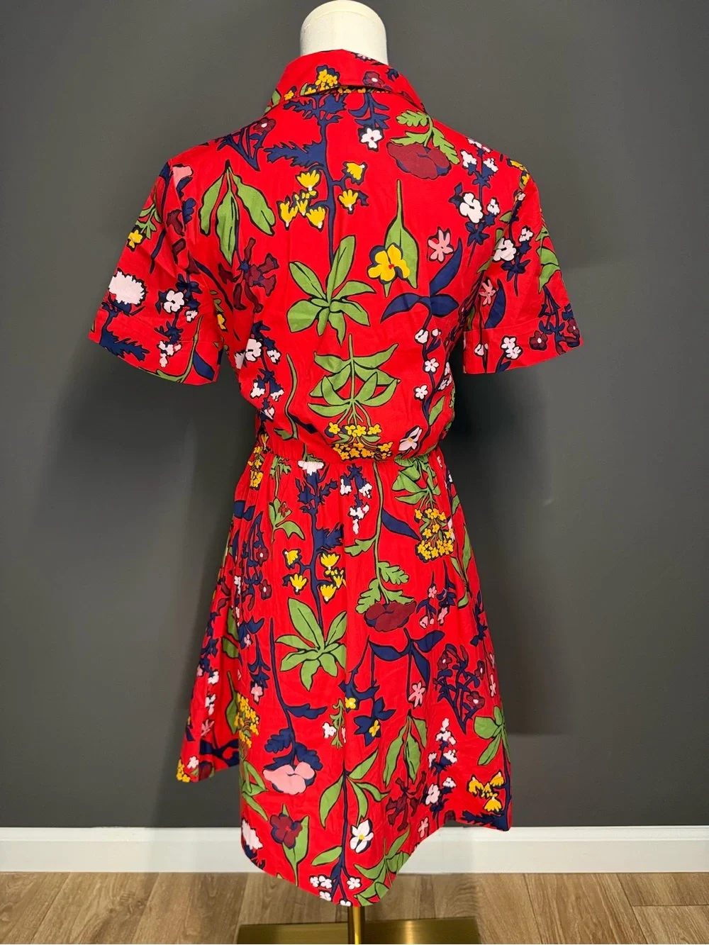 Kate Spade New York Red Floral Belted Cotton Shirt Dress XS
